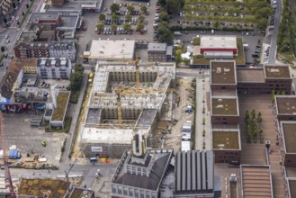 Aerial view, construction site and new construction of a residential complex at the Dortmund