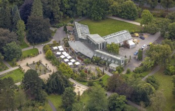 Aerial view, Café Orchidee in Rombergpark in the Brünninghausen district of Dortmund, Ruhr area,