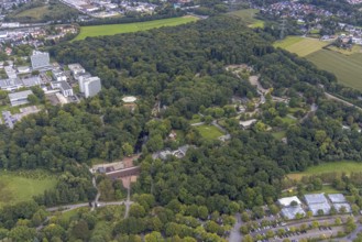 Aerial view, BVB 09 information stand and fans at the Flamingo Restaurant in Rombergpark in the