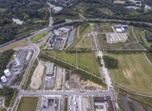 Aerial view, Phönix-West with Phönix Arcaden in the district Hörde in Dortmund, Ruhr area, North