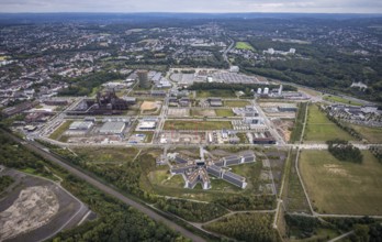 Aerial view, Phönix-West area with Hoesch Gasometer and Wilo Park in the district Hörde in