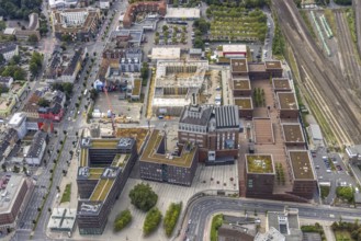 Aerial view, construction site and new construction of a residential complex at the Dortmund