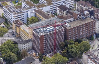 Aerial view, construction site at the Dortmund Clinic in the City district of Dortmund, Ruhr area,