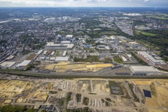 Aerial view, construction site at the old Westfalenhütte with Siemens Rail Service Centre in the