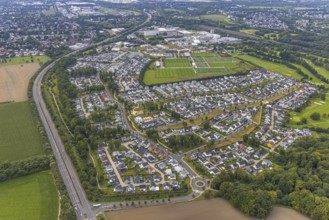 Aerial view, single-family house, housing estate Brackeler Feld and BVB Borussia Dortmund training