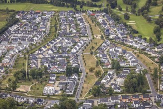 Aerial view, housing estate with tree avenue and air corridors between Theodor-Blank-Allee and