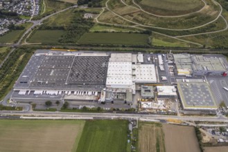 Aerial view, commercial area Brackeler Hellweg and construction site with new building in the