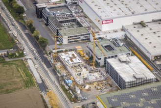 Aerial view, commercial area Brackeler Hellweg and construction site with new building in the