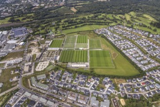 Aerial view, BVB Borussia Dortmund training ground with construction site in the district Brackel
