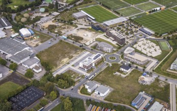 Aerial view, BVB Borussia Dortmund training ground with construction site in the district Brackel