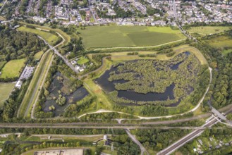 Aerial view, Dahlwiesenbach drainage ditch with overflow area east and west in the Alt-Scharnhorst