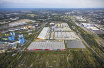 Aerial view, Amazon Logistics Dortmund DTM2 in the district Borsigplatz in Dortmund, Ruhr area,