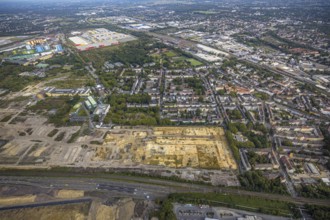 Aerial view, construction site at the old Westfalenhütte in the district Nordmarkt in Dortmund,