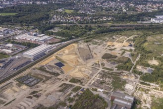 Aerial view, construction site at the old Westfalenhütte with Siemens Rail Service Centre in the