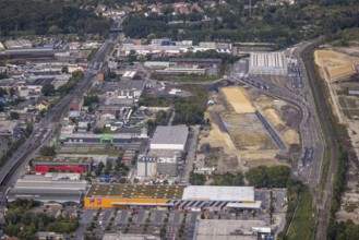 Aerial view, construction site at the old Westfalenhütte with Siemens Rail Service Centre in the