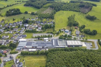 Aerial view, company premises Heinrich Huhn metal processing company, Hützemert, Drolshagen,
