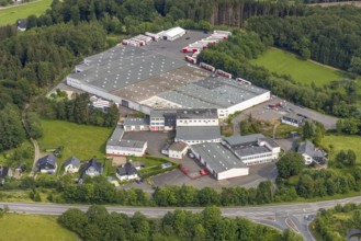 Aerial view, Heuel Logistik warehouse, Alte Dorfstraße, Germinghausen, Drolshagen, Sauerland, North