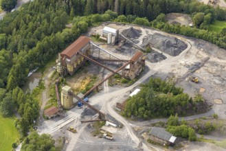 Aerial view, Basalt AG quarry in Scheda, Drolshagen, Sauerland, North Rhine-Westphalia, Germany,