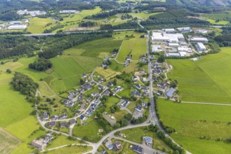 Aerial view, local view and commercial area Gewerbeparkstraße, Scheda, Drolshagen, Sauerland, North