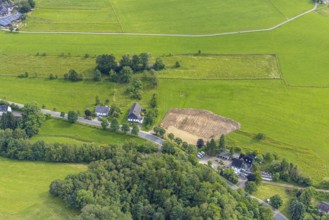 Aerial view, construction site Heerstraße, near quarry, Germinghausen, Drolshagen, Sauerland, North