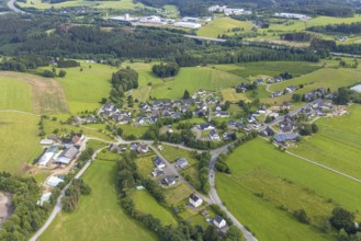 Aerial view, local view Scheda, Drolshagen, Sauerland, North Rhine-Westphalia, Germany, DE, Europe,