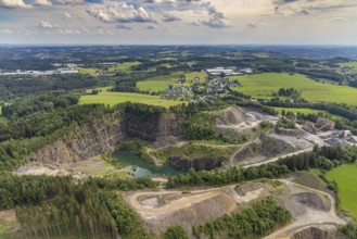 Aerial view, Basalt AG quarry in Scheda, Drolshagen, Sauerland, North Rhine-Westphalia, Germany,