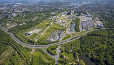 Aerial view, Phönix-West industrial estate and recreation area, Hörde, Dortmund, Ruhr area, North