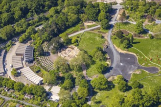 Aerial view, Westfalenpark administration, construction site, Ruhrallee, Dortmund, Ruhr area, North