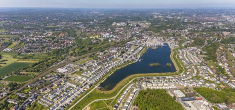 Aerial view, Phoenix Lake, Schüren, Dortmund, Ruhr area, North Rhine-Westphalia, Germany, DE,