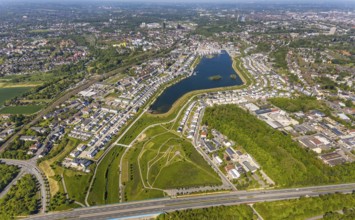 Aerial view, Phoenix Lake, Schüren, Dortmund, Ruhr area, North Rhine-Westphalia, Germany, DE,