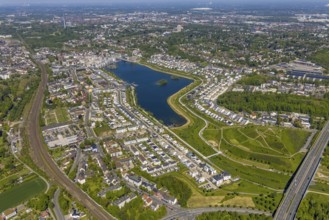 Aerial view, Phoenix Lake, Berghofen, Dortmund, Ruhr area, North Rhine-Westphalia, Germany, DE,
