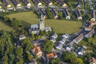 Aerial view, renovation work on the steeple of St. Josef's Catholic Church in the Kirchlinde