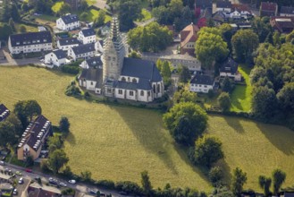 Aerial view, renovation work on the steeple of St. Josef's Catholic Church in the Kirchlinde