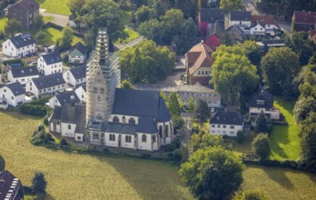 Aerial view, renovation work on the steeple of St. Josef's Catholic Church in the Kirchlinde