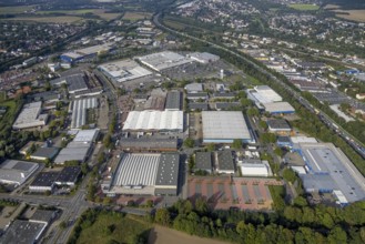 Aerial view, Indupark commercial area with the IKEA store in the district Oespel in Dortmund, Ruhr