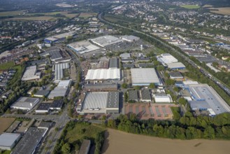Aerial view, Indupark commercial area with the IKEA store in the district Oespel in Dortmund, Ruhr