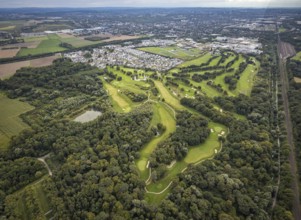 Aerial view, Royal Saint Barbara's Dortmund Golf Club and single-family house housing estate
