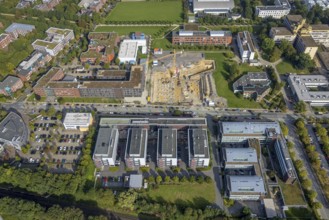 Aerial view, construction site for new refrigeration plant in Dortmund Technology Park on