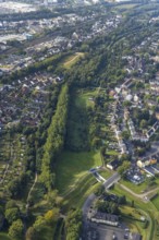 Aerial view, green area at Schmechtingsbach in the district Marten in Dortmund, Ruhr area, North
