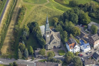Aerial view, Immanuel Church in the Marten district of Dortmund, Ruhr area, North Rhine-Westphalia,