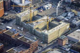 Aerial view, Dortmunder U New home for students, construction site and new construction of a