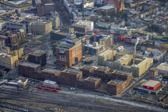 Aerial view, Dortmunder U New home for students, construction site and new construction of a