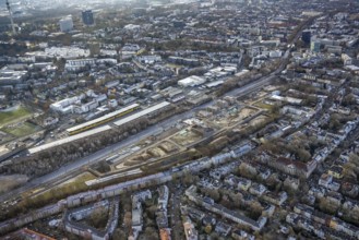 Aerial view, construction site Kronprinzenviertel for new construction of residential units Am