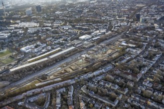 Aerial view, construction site Kronprinzenviertel for new construction of residential units Am