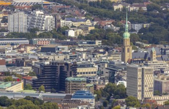City centre view with Ev. Stadtkirche St Marien and St. Reinoldikirche in the district City in