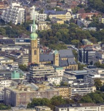 City centre view with St. Marien Evangelical Church and St. Reinoldi Church in the City district in