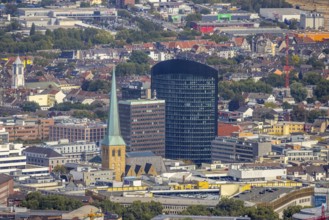 City centre view with protestant church St. Petri, Sparkassenhochhaus and RWE Tower in the City