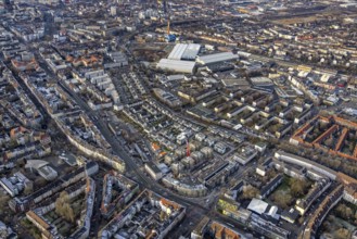 Aerial view, Kaiserquartier construction site with new construction for residential buildings in