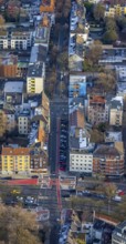 Aerial view, Ostwall corner Arndtstraße with red cycle path marking in the city centre in Dortmund,