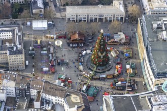 Aerial view, Germany's largest Christmas tree on Hansaplatz in the city centre of Dortmund, Ruhr